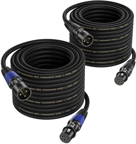 BEITSZ 2 Pack 30m 3-Pin XLR Male to Female Balanced Microphone Cables | Dual-Shielded 24AWG Oxygen-Free Copper,Colour-Coded Connectors,Durable Zinc Alloy Connectors,Flexible Heavy-Duty PVC Jacket