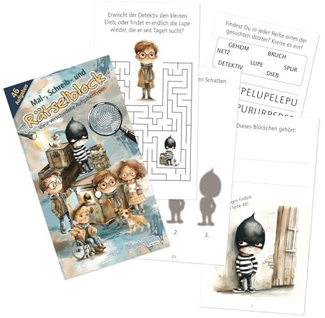 Lutz Mauder Räsel Block Kinder Detektive, 46 Aufgaben Malen, Schreiben, Rätseln für Schulanfang, Ferien, Reise, Geschenkidee, Mitgebsel, Schultüte