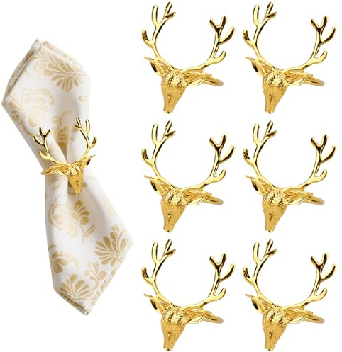 Serviettenringe Weihnachten Goldene, Tischdeko Weihnachten, Christmas Reindeer Napkin Rings, 6 Stück, Servietten Ring Für Tischdekoration, Hochzeit, Weihnachten, Partyessen, Erntedankfest