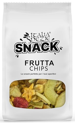 ITALIA SPEZIE Chips di Frutta, croccanti - 200 g - con Chips di banana, ananas, melone verde, carambola, mela, fragola, tipo Chips di Verdure
