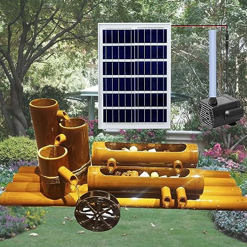 Fontana da giardino ad energia solare, 50 cm, in legno, per interni ed esterni, kit pompa in bambù naturale, resistente alle rotture, ideale per prato e giardino