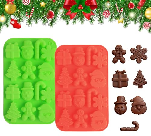 2 Packungen Silikonform Weihnachten, Lebkuchenmann Pralinenform Silikon, Silikon Backform Gießform Weihnachten für Gelee, Süßigkeiten, DIY Backen Kekse, Kuchendekorationen, Eiswürfelform