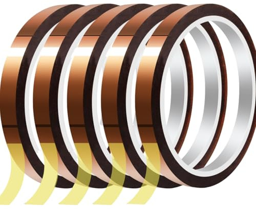 Polyimid Kapton Tape, 5 Rollen 10mm x 33m Hitzebeständiges Klebeband Selbstklebend Isolierband, Polyimid Film Klebeband Sublimationsklebeband Hohen Temperaturen HitzebestäNdig Tape Bis Zu 300℃
