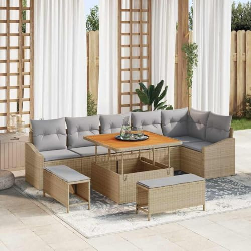 Qnhdfrt Dreisitziges Outdoor Sofa Set Beige Hellgrau aus UV beständigem Rattan mit Kissen für Terrasse Garten und Balkon