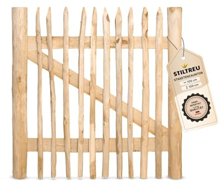 STILTREU Classic Staketenzaun-Tor aus Edelkastanie (Breite 100 cm x Höhe 100 cm)