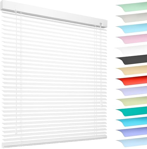 Aluminium Venetian Blinds Heavy Duty Metal Mini Blinds for Windows, Sleek Modern Horizontal Shades, Moisture Resistant Fire Retardant for Commercial Office(Off White)