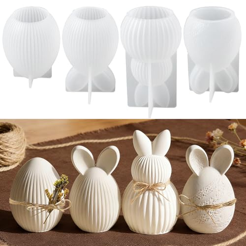 4 Stück Silikonform Gießformen Ostern,Silikonform ostern Eier 3D-Osterhase,DIY Hasen silikon form ostern Frühling for Gips für Kerzen DIY Os-terdeko Handwerk Ostergeschenke-C