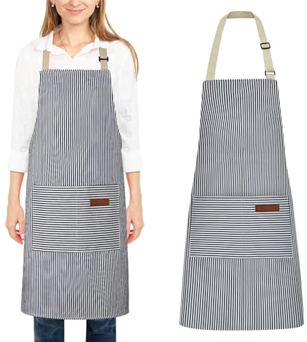 1 pieza Delantal Delantal de cocina para mujer - Delantal de cocina ajustable con bolsillos para hombre - Delantal de algodón para cocinar, pintar, hornear, tareas domésticas