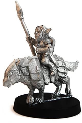 Stonehaven Gnome Knight Mounted on Armored Wolf - 38mm Lead-Free Pewter Figure, 28mm Scale, Unpainted, Made in USA