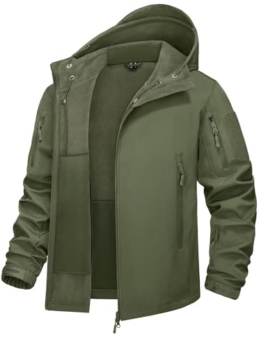 KEFITEVD Giacca di transizione Softshell Giacca da pioggia calda in pile militare da uomo Giacca impermeabile resistente alle intemperie Caccia militare da campeggio Verde M (Etichetta: L)