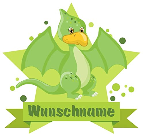 Samunshi® Grüner Dino Wandtattoo Türschild mit Name personalisierbar Kinderzimmer Türaufkleber Baby Wandaufkleber - 70x61cm mehrfarbig