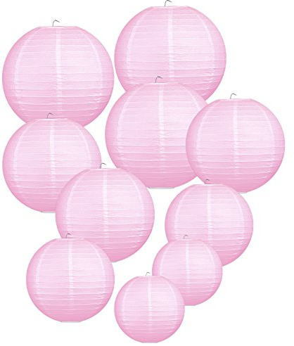 LIHAO Pink Paper Lanterns for Weddings, Birthdays, Parties and Events, 4 Size - 10PCS (6/ 8/ 10 /12)
