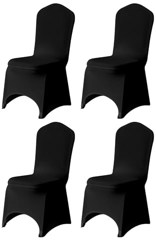 Trimming Shop 4pcs Black Wedding Chair Covers Stretch Slipcovers | Polyester Spandex Removable Washable Universal Fit Protective Chair Cover for Banquet Dining Party Event Celebration