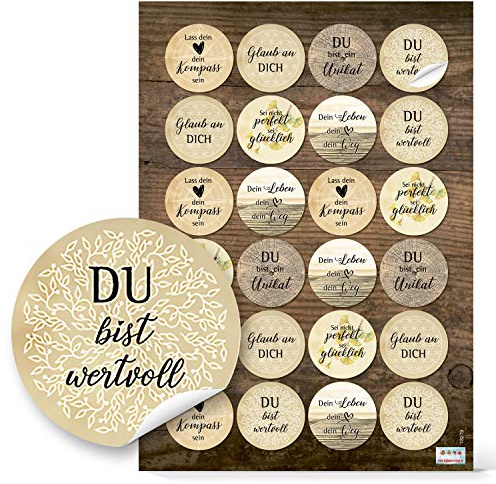 Spruchaufkleber, 96 Stück: Motivationssticker, Sticker mit Sprüchen, Aufkleber Sprüche Motivation, Geschenk, Zum Aufkleben, Erwachsene & Kinder, Spruch Affirmationen & Positive Gedanken, Klein, ⌀ 4 cm