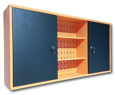 METALLMOBELL - Armario Metalico de Pared | 120x60x20cm, con Estanterías, Panel Herramientas y Cerradura | Armario Almacenaje, Mueble Almacenaje, Armario Oficina, Armario Herramientas MB03N