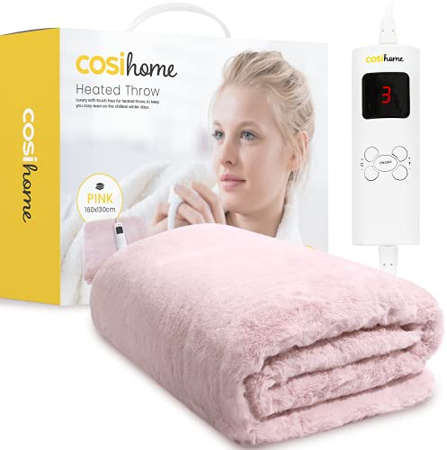 Cosi Home Couverture Chauffante Electrique Luxe, Plaid Chauffant Extra-Large 180 x 130 cm, 9 réglages de Chaleur, Lavable en Machine, Télécommande numérique, Minuterie 9h (Rose, Fausse Fourrure)