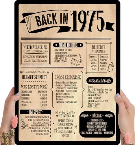 51 Geburtstag, Alte Zeitung Holzbild - Back in 1975 Vintage - personalisierbar zum Hinstellen/Aufhängen opt. beleuchtet, 51ter Geburtstag, 51 Geburtstag Frau & Mann, Jahr 1975 - persönliches Geschenk