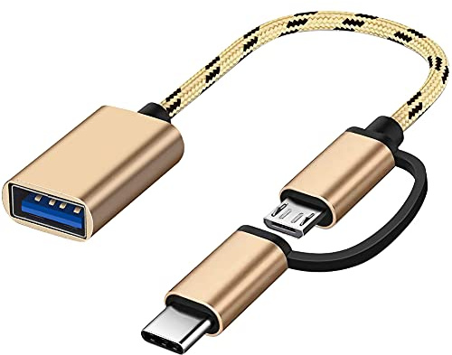 Seminer 2-in-1 USB C/Micro auf USB Adapter, USBC auf USBA | Micro auf USB3.0 OTG Adapterkabel Kompatibel mit MacBook Android Google Samsung Galaxy und mehr, Gold