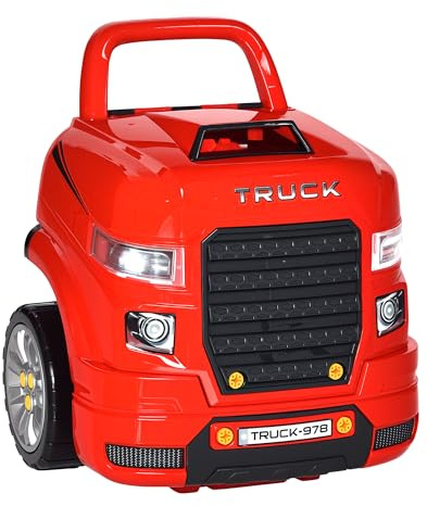 HOMCOM Kids Truck Engine Toy Set, Toddler Educational Car Service Station Playset, Take Apart Workshop, w/RC Car Key, Steering wheel, Horn, Light, for 3-5 Years Old Red