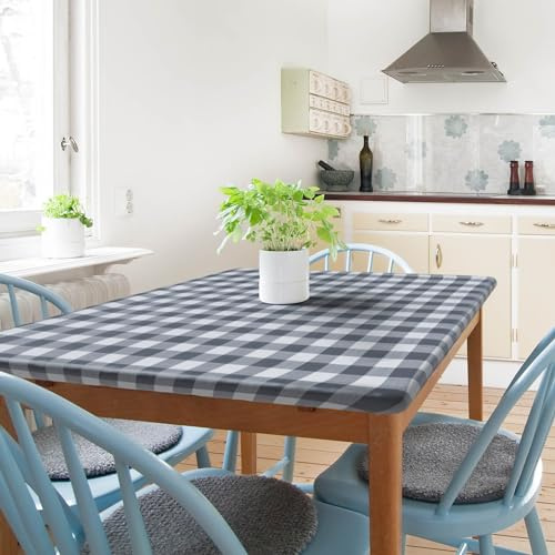 Sorfey Kitchen Tablecloth -Fitted with Elastic, Vinyl with Flannel Back, Fits for Table 36 w x 60 L Rectangle,Water Proof, Easy to Clean, Checked Grey Design