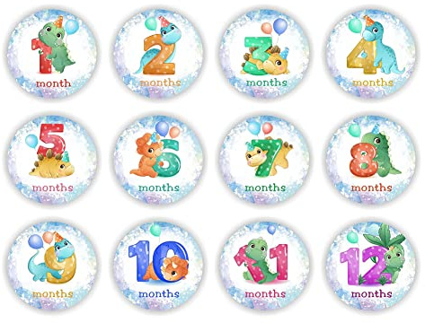 Pegatinas de hito para bebé, dinosaurios hito, pegatinas mensuales, pegatinas de rendimiento, tarjetas de hito, accesorios para fotos, regalos, recuerdos, pegatinas de embarazo, 12 unidades