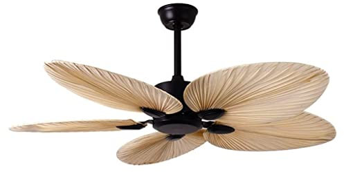 52inch Palm Leaf Fan Blades Ceiling Fans Lamp，220V Remote Control Ceiling Lights Fan Lamp for Home Restaurant Living Room