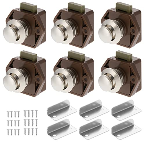 6 Stück Push Lock Button, Cabinet Lock und Push Button Catch, Keyless Wohnmobil Verriegelung für Wohnmobile, Yachten, Boote, RV Camping Schrank, Wohnwagen (Braun)