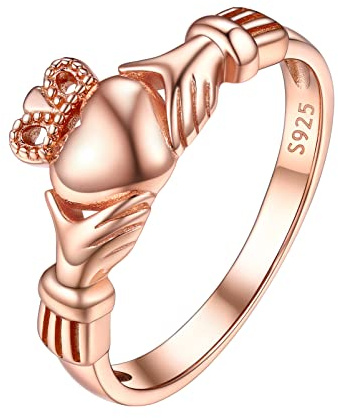 PROSILVER Irländsk Claddagh-ring för kvinnor, silver roséguldpläterad storlek 49