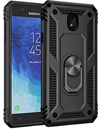 yanzi Compatible with SamSung Galaxy J3 Phone Case(2018)+3D Tempered Glass[Military-Shockproof]-[Kickstand] Bumper TPU Silicone Protection Smartphone Cover for Galaxy J3-Black