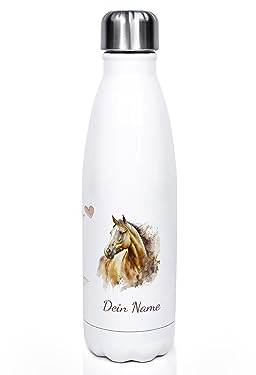 GRAZDesign Kinder Trinkflasche Pferd mit Namen personalisiert, für Pferde Mädchen Wasserflasche Edelstahl 500ml