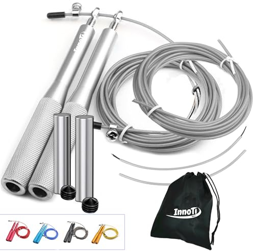 InnoTi Springseil Erwachsene Fitness - Mit Oder Ohne Ballast - Speedrope Seilspringen Crossfit für Boxen - Anti-Rutsch Leichte Aluminium Griffe für Double Unders