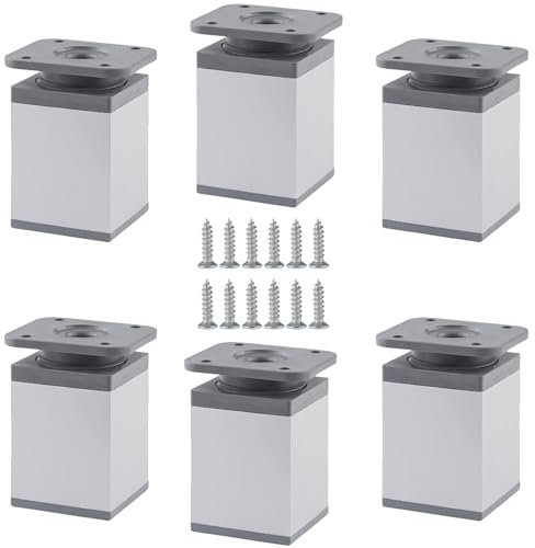 Gearmax 6 Pezzi Piedini per Mobili Regolabili Altezza,40x40x55mm(+25mm) Gambe per Mobili Alluminio Piedi Base Regolabile per Mobili con Piastra di Montaggio e Viti per Armadi, Divani, Tavoli, Letti