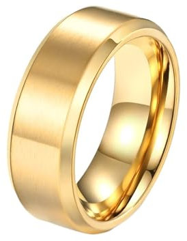 Homxi Edelstahl Herren Ringe Gravur,Matt Rund mit 8MM Gold Ring Herren Ring für Herren Größe 70 (22.3)