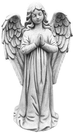 FABRIQ Statuetta di angelo con ali, grigio, 31 cm, 3 kg, in pietra, stabile, resistente alle intemperie, religiosa, per interni ed esterni, scultura cattolica per chiesa, giardino e casa