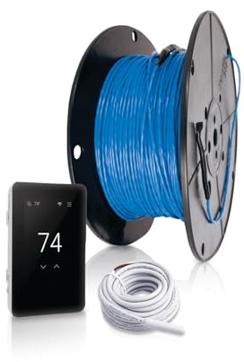 SunTouch CommandPlus WarmWire Under Floor Heating Kit with Cable, Sensor, SunStat Programmable WiFi Thermostat, 160 Sq Ft with 3 Spacing, 240V, Installs Over Plywood, Backer Board, Concrete Slab