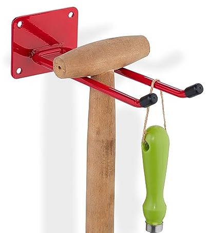 Relaxdays 10x Ganci Porta Attrezzi da Giardino, L: 24 cm, Appendi Accessori Giardinaggio, Portaoggetti Officina, Rosso