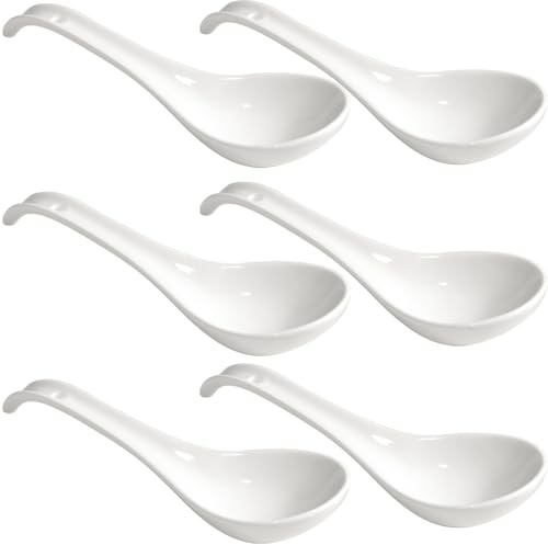 homEdge Elegant 6.7-Inch Chinese Porcelain Spoons - Set of 6, Perfect for Serving Soup and Desserts