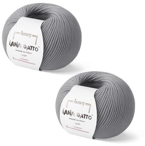 2-er-Pack Kaschmir- und extrafeine Merinowolle zum Stricken, Lana Gatto Vip Line, 100 gr., 400 mt, (Grau - 5513, 2)