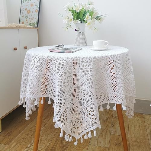 FMIYJUN Rechteckige Häkeldeckchen, Tischdecken, weiß, Vintage, handgefertigt, Baumwolle, Spitze, Tischdeckchen für Hochzeit, Praty, Zuhause, Geburtstag, Küchendekoration