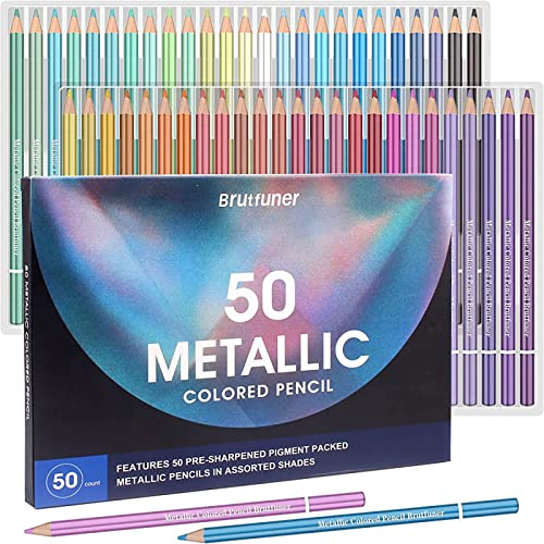 Ccfoud 50 Metallic Buntstifte, Glänzende Buntstifte Metallic Stifte Malstifte Für Erwachsene, ideal zum Zeichnen, Mischen, Skizzieren, Schattieren, Zeichnen