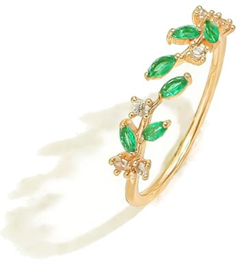 ONBRIG Dainty Rings Open Adjustable Ring Leaf Ring for Women Dainty Stackable Rings for Women (Green)