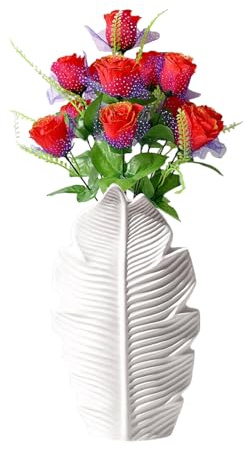 Vaso Ceramica Bianco Moderno Vaso di Ceramica per Fiori Vaso Piccolo Decorativo Boho a Forma di Foglia D'acero in Stile Minimalista Nordico per Scrivania Soggiorno Tavolo da Matrimonio Ufficio (M)