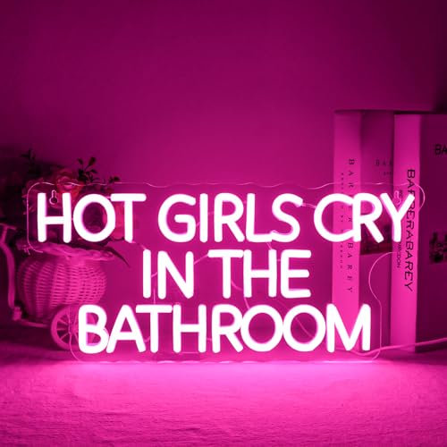Horseneon Hot Girls Cry in The Bathroom Neon Schild Hot Girl für Mädchenzimmer Neon Lichter Schriftzug Dimmbares Neon Sign für Wanddeko Leuchtreklame Neon Light für Schlafzimmer Party Bar Bathroom