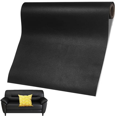 Rcbzzp Escai para Tapizar Adhesivo, 60 x 137cm, Parche Piel Autoadhesivo Sofa, Parches de Piel Adhesivos, Napa Autocolante, para Sofá, Cabecera, Asiento de Coche, Muebles (Negro)
