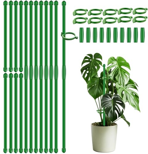 20 estacas de Soporte para Plantas de 17 Pulgadas, palitos de orquídea de jardín SupKing extendidos a 3 pies, 4 pies, 5 pies, Postes de Plantas con Clips para Interiores y Exteriores, Tomate, Rosa,