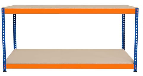 Banco da Lavoro Garage 180x60x90cm - 2 Ripiani, Acciaio Rinforzato, 300kg/Ripiano, Montaggio Senza Bulloni, Layout Regolabile, Piedini in Gomma, 3 Barre di Supporto