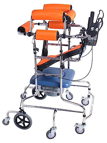 FLNOZAMZ Leichter, zusammenklappbarer und schmaler Reiserollator für Erwachsene, mit Rädern, Rollator mit Laufrad, mit Aufbewahrungskorb und Toilette, für Erwachsene und ältere Menschen (B orange)