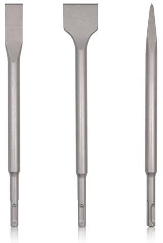 Cisolen Set di 3 scalpelli per piastrelle, scalpello largo, 20 mm, scalpello piatto, 40 mm, scalpello a punta (250 mm di lunghezza), SDS Plus, scalpello per canale, per piastrelle, cemento, pietra,