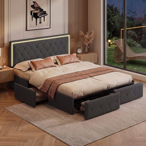 Stoppad dubbelsäng, 160 x 200 cm, med 4 lådor, vadderad säng 160 x 200 cm med USB-port, förvaringssäng med ribbotten, 2 personer, för vuxna och tonåringar (svart, 140 x 200 cm)