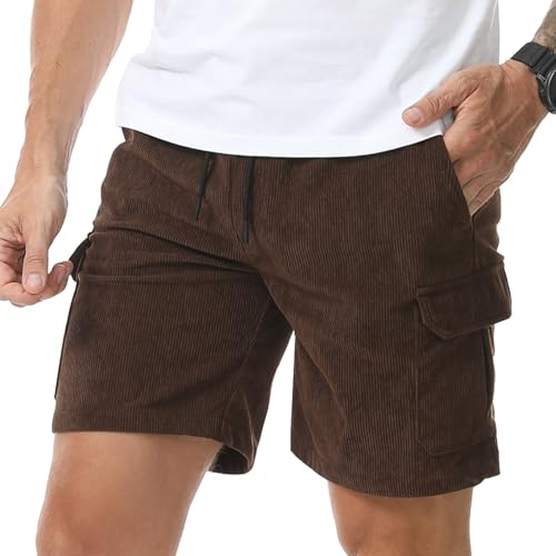 Suwangi Pantaloncini Cargo Uomo Pantaloni Corti in Velluto a Coste Estivi Casual Bermuda Shorts Leggeri Comodo con Multi-Tasche